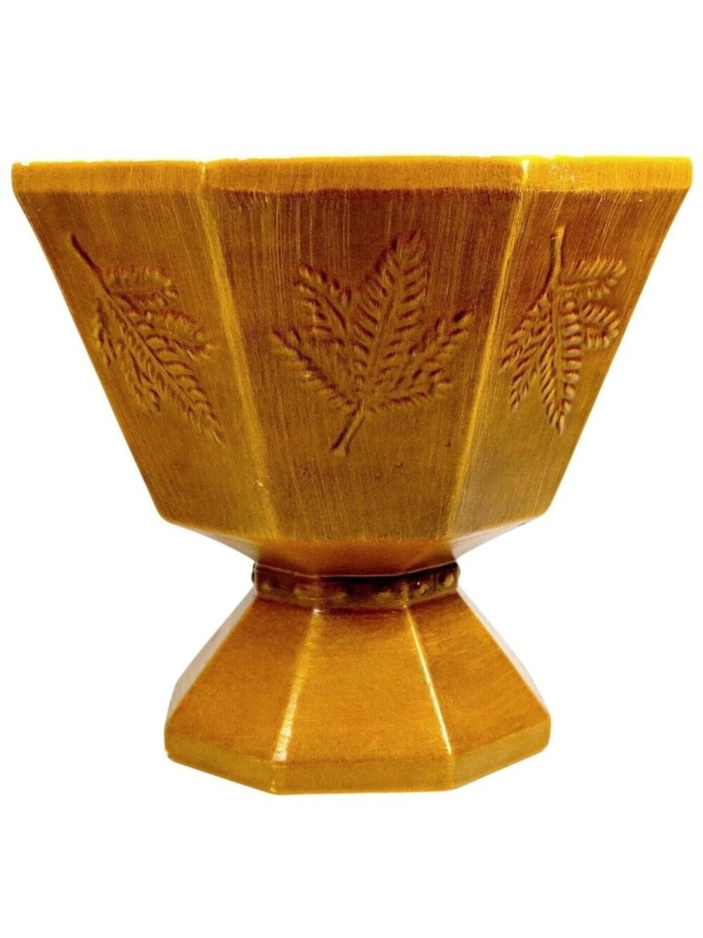 1970s Haeger USA Ceramic Footed Planter – Brown Octagon with Fern Leaf Panels